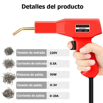Produktbild von Auto Stoßstangen Kunststoff Reparatur Set - Kunststoffschweißgerät Heftklammern H50 - 50W 220V EU Stecker - 200 Klammern - Für Kunststoffreparatur - Rot+Schwarz Box