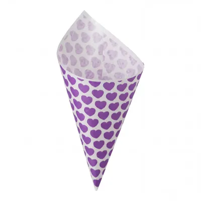 Produktbild von 100 Spitztüten mit Herz-Motiv – Lila | 125g | Papier-Tüten für Süßigkeiten, Candy Bar, Hochzeit, Geburtstag, Kindergeburtstag, Mitgebsel, Gastgeschenk