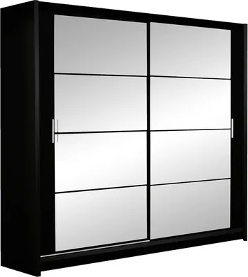 Produktbild von BETTSO Kleiderschrank Schwebetürenschrank mit Spiegel Kleiderstange Garderobe für Schlafzimmer Kinderzimmer oder Wohnzimmer AKOTA 203 Schwarz