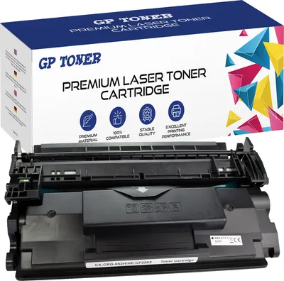 A toner cartridge and its packaging are shown.