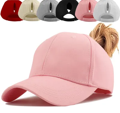 Imagen del producto de Gorra de béisbol con abertura para coleta de cabello, ajustable, talla única, color rosa, ideal para actividades al aire libre
