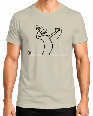 Immagine prodotto di T-shirt da uomo con la linea "Strichmännchen" di Balum Osvaldo Cavandoli, stile cartoon anni '80, colore: naturale, taglia: S