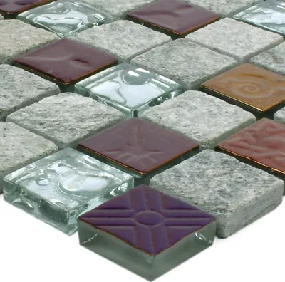 Produktbild von Glas Naturstein Mosaikfliesen Sheldrake Grau Silber