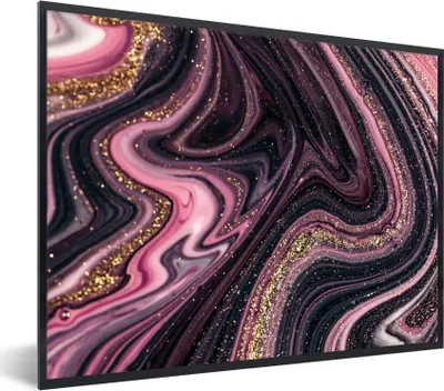 Produktbild von MuchoWow® Gerahmtes Poster Marmoroptik - Rosa - Lila - Gold - Luxus - Marmor 40x30 cm - Poster mit Schwarzem Bilderrahmen Wandposter Rahmen Foto Bilder - Kunstposter - Wanddekorationen