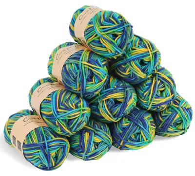 Image de Fil à tricoter dégradé de couleurs, 10 pelotes de 45g, fibre de lait, coton, 5 brins, bleu, jaune