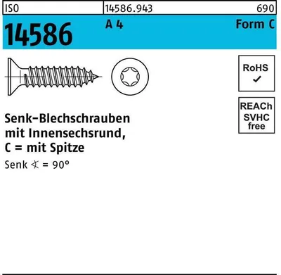 Produktbild von Reyher  Senkblechschrauben ISO 14586 A 4 4,2 x 19 -C -T20 (500 Stück)