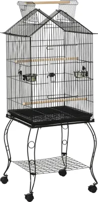 Obrázek produktu pro Klec pro ptáky - Voliéra - 50x58x145 cm - Ocel - 3 dvířka - 2 krmítka - 3 bidýlka - Černá