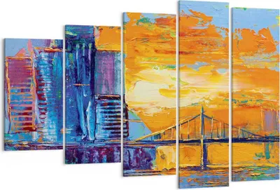 Produktbild von Bild auf Leinwand - Leinwandbild - 5 Teile - Stadt Brücke pastos - 150x100cm - Wand Bild - Wanddeko - Wandbilder - Leinwanddruck - Bilder - Wanddekoration - Leinwand bilder - Wandbild - EG150x100-4392