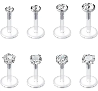 Obrázek produktu pro Ohrníček, piercing do rtu, 16G, akryl, flexibilní, 6 mm, 8 mm, 10 mm, 12 mm, s UV zirkonem