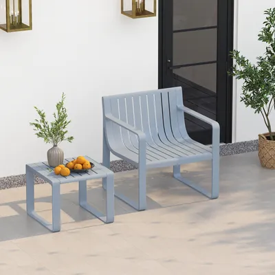 Produktbild von 2-teiliges Gartenmöbelset mit Stuhl & Beistelltisch, Lattenstuhl- und Tisch-Set mit Armlehnen, Balkonset