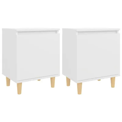 Zdjęcie produktu dla vidaXL Szafki nocne z nogami z litego drewna 2 szt. Biały 40x30x50 cm