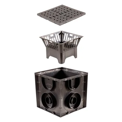 Produktbild von ScarMaxx - Hofablauf 250x250mm mit Schmutzfangeimer, mit Anschluss für KG Rohr - Plastik Gitter
