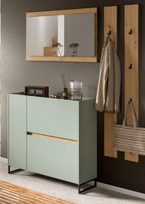 Produktbild von Garderobe Set 4-teilig "Borga" in Salbei und Artisan Eiche 172 x 197 cm, Soft-Close