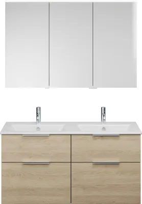 Produktbild von burgbad Eqio Set, bestehend aus Spiegelschrank links, Keramik-Doppelwaschtisch Slim und Waschtischunterschrank, Breite 1220mm, SHCR122RF3180C0001G0146