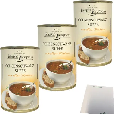Produktbild von Jürgen Langbein Ochsenschwanz-Suppe mit edlem Madeira 3er Pack (3x0,4 L) + usy Block