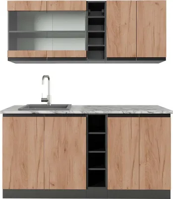 Image de Cuisine Vicco R-Line Chêne doré/anthracite 160cm  J-Shape, PT Marbre, Model 43134