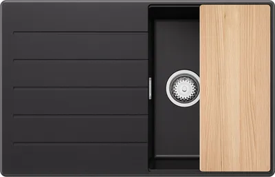 Produktbild von PRIMAGRAN Spülbecken Schwarz 78x50cm, Granitspüle 1 Becken + Ablauf-Set + Schneidebrett, Küchenspüle ab 45er Unterschrank - Kopenhagen