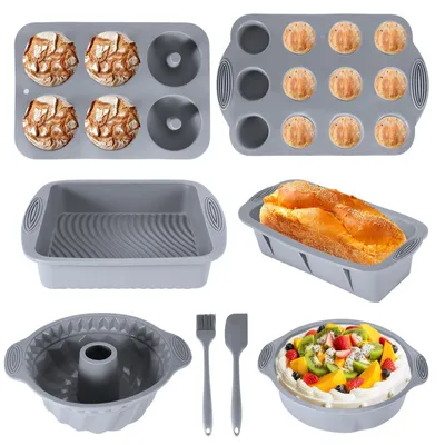 Image de Ensemble de 8 moules de cuisson en silicone – comprenant différentes formes et accessoires de pâtisserie