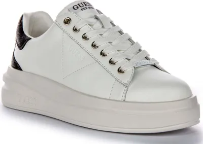 Produktbild von Guess Elbina 4G Logo Low Pro Sneaker Damen Kunstleder Trainer In Weiß Braun – 6 UK - 39 EU - 8.5 US / White Brown
