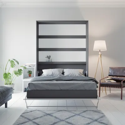 Produktbild von SMARTBett Wohnwand Set mit Schrankbett Standard 140x200 Vertikal + 2 x 50-Schränke Anthrazit/Weiss Hochglanz