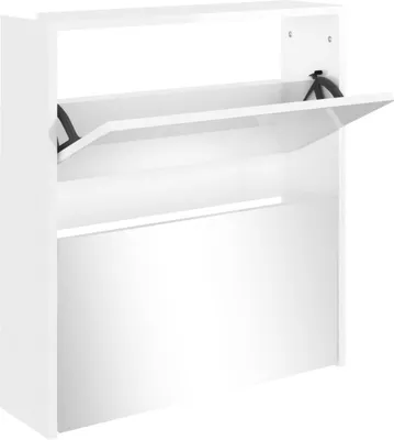 Produktbild von vidaXL Schuhschrank mit Spiegel 2 Fächer Hochglanz-Weiß 63x17x67 cm