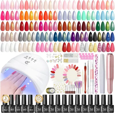Zdjęcie produktu dla Zestaw Żelowy 65 Paznokci Lakiery Uv 35 Kolorów Lampa Frezy do Manicure