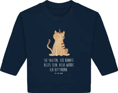 Produktbild von Mr. & Mrs. Panda Organic Baby Pullover Einhorn Katze 6. - 12. Monat - French Navy - Geschenk, Bullover, Mieze, Unicorn, Regenbogen, Glitzer