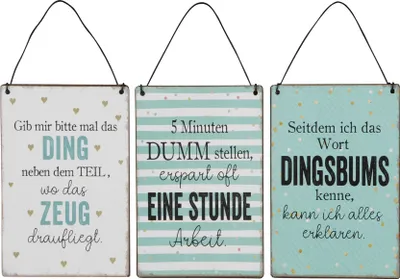 Produktbild von 3er Set Blechschilder H15cm Lustige Sprüche Bunt Wandbild Wanddeko Deko