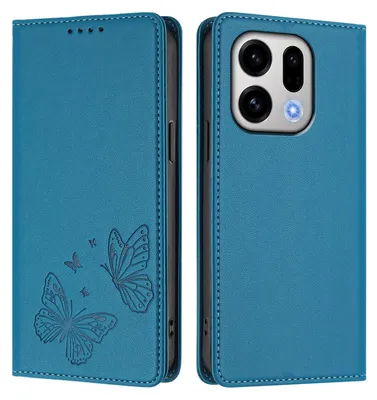 Image de Étui en cuir pour Oppo Find X9, motif papillon, étui portefeuille à rabat avec support, bleu