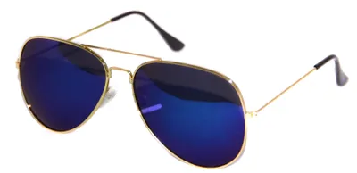 Produktbild von Piloten-Brille mit goldenem Rahmen und dunkelblauen Gläsern
