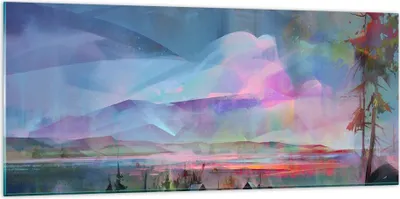 Produktbild von Bilder auf glas - Berge Baum Wasser - 120x50cm - Glasbilder - Wandbilder - Kunstdruck - zum Aufhängen bereit - Wanddekoration aus Glas - Glas Bilder - Wandbild auf Glas - Einteilig - GAB120x50-3919