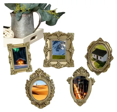 Produktbild von Mini Vintage Bilderrahmen Set aus Harz | Mehrteiliges Deko-Set für Weihnachtsbilder und Wanddekoration