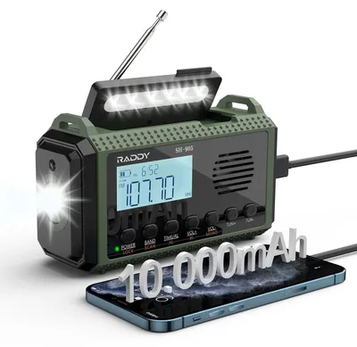 Productafbeelding van [10.000mAh Batterij] Noodradio, handcrank, zonne-energie, AM/FM/SW/NOAA Weeralarm, draagbare radio met zaklamp