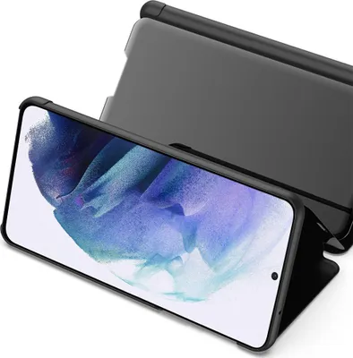 Produktbild von Samsung Galaxy S21 5G Hülle, LaimTop lichtdurchlässigen Spiegel Abdeckung, Klappetui Kunstleder Schutzhülle mit Standfunktion Schwarz