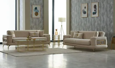 Produktbild von Luxus Sofagarnitur Dreisitzer Sofa Stoffsofa Polstersofa Beige 2tlg