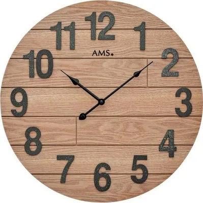 Produktbild von AMS 9617 Wanduhr Quarz analog Holz rund