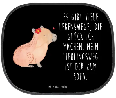 Produktbild von Mr. & Mrs. Panda Sonnenschutz Auto Capybara Blume - Schwarz - Geschenk, Lustige Sprüche, Sonnenblende, autofenster, Autoscheibe, Fürs, fenster