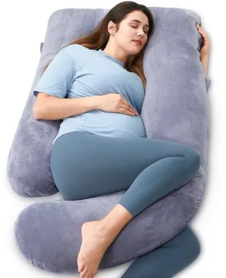 Productafbeelding van Unyqoos® U-vormige zwangerschapskussen van zachte kristalvelours – ergonomische ondersteuning voor rug en heupen vanaf de 4e maand, 360° flexibiliteit, wasbare hoes, ook te gebruiken als kussen voor tijdens het geven van borstvoeding en als beenkussen, geschikt voor mensen met allergieën