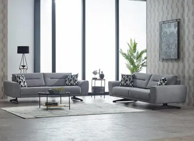 Produktbild von Komplette Couchgarnitur Polstersofa Dreisitzer Stoff Grau Sofa 2tlg