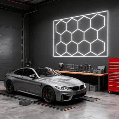 Produktbild von XMTECH LED Hexagon Deckenleuchte –14 Panels mit Rahmen, 6500K Weiß, Verbindbar, Modernes Licht für Keller & Ausstellung