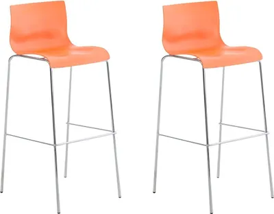 Produktbild von TPFLiving 2er Set Barhocker Hope 4-Fuß Gestell Metall in Chromoptik Kunststoff Orange