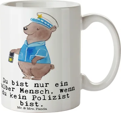 Produktbild von Mr. & Mrs. Panda Kaffeetasse Polizist Herz - Weiß - Geschenk, Tasse, Becher, Polizei, Teetasse, Cop, Studium, Pott, schöne