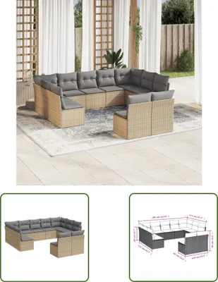 Produktbild von The Living Store 11-tlg. Garten-Sofagarnitur mit Kissen Beige Poly Rattan