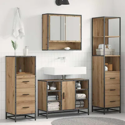 Image de Maison Exclusive - Ensemble de meubles de salle de bain, 4 pièces, chêne artisanal, 80 x 33 x 60 cm