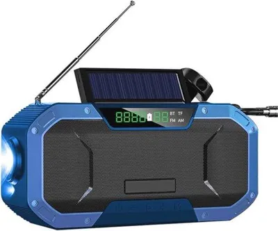 Immagine prodotto di Radio di emergenza ricaricabile a manovella con pannello solare da 5000 mAh e torcia a LED