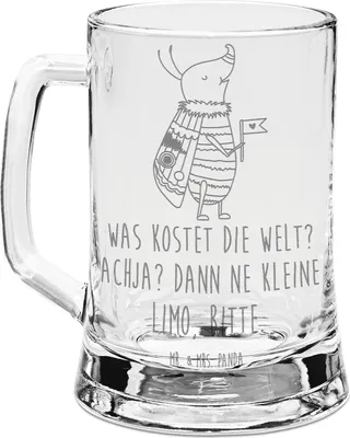 Produktbild von Mr. & Mrs. Panda Humpen Nachtfalter Fähnchen - Transparent - Geschenk, Käfer, Krug, Niedlich, Süß, Spruch Lustig, Lustige Sprüche, Bierkrug Glas, Mit Gravur, Glaskrug