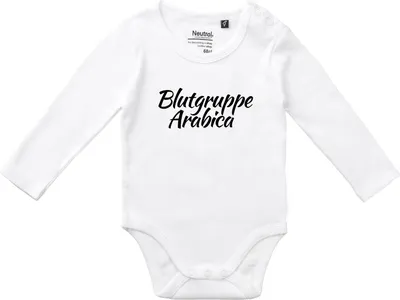 Produktbild von Huuraa Baby Body Blutgruppe Arabica Schriftzug 74 White Bio Baumwolle Fairtrade Langarmbody Geschenkidee