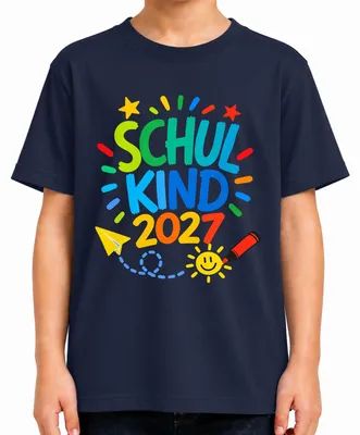 Produktbild von Schulkind 2027 Einschulung Schulanfang Erstklässler Grundschule Kinder T-Shirt, Navy, 152