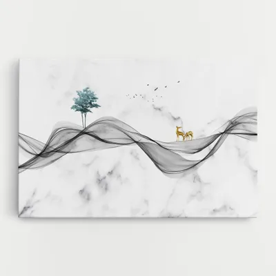 Produktbild von ARTHUB® Leinwandbild 80x120 cm, Abstract Golden Landscape 1 | Wohnzimmerdekoration, Hängende Bilder, Wanddekoration, Heimdekoration, Abstrakte, Abstrakt mit Linien