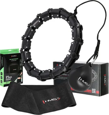 Produktbild von Set Hula Hoop Hhw11 Schwarz Mit Gewicht + Taille Stütze Br163 Schwarz Plus Size Hms